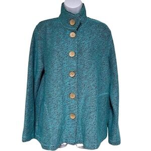 Blair Womens Teal Textured Knit Mock Neck Button Front Cardigan Jacket Size S